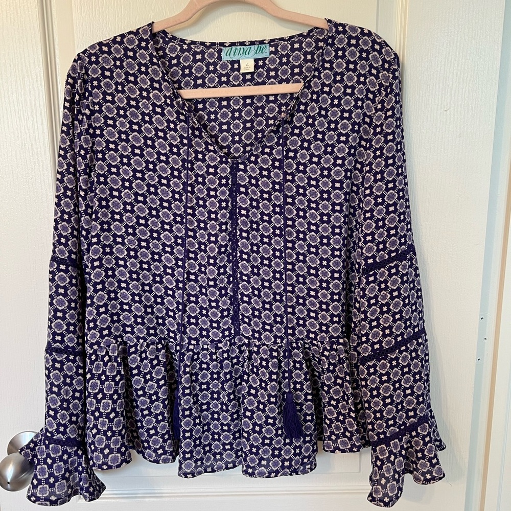 Purple and White Dress Top